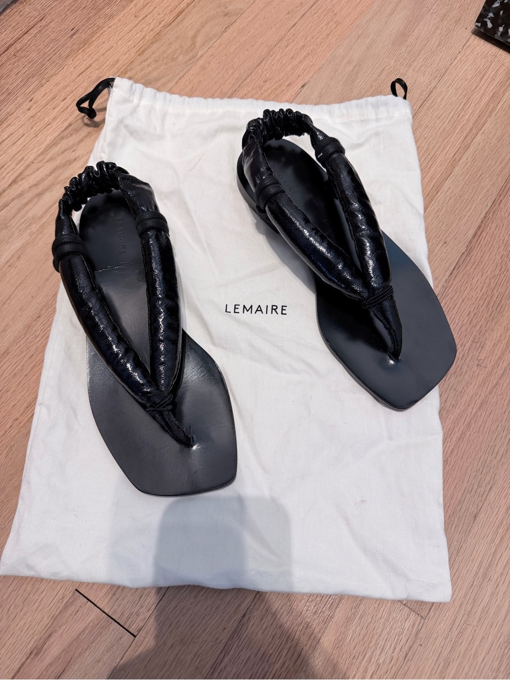 Lemaire Black Leather Padded Toe-Loop Slingback Sandals